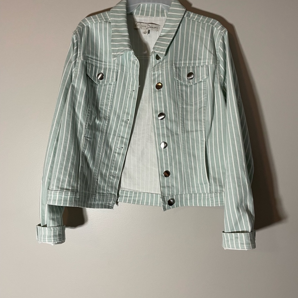 C 1946 Denim jacket. Mint green and white stripe